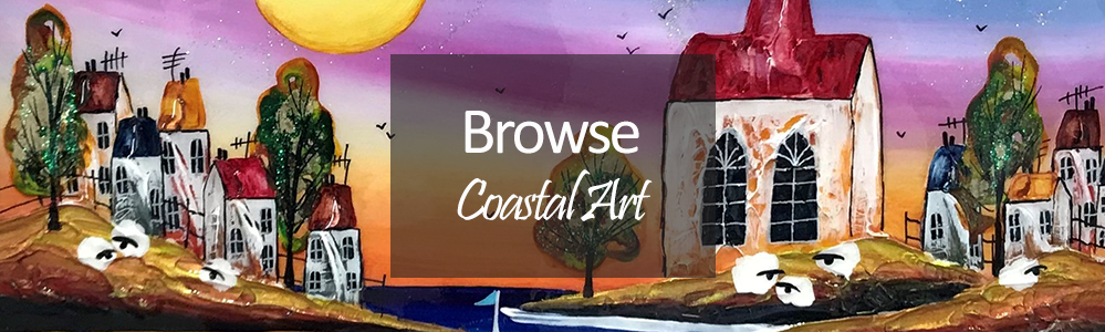 Coastal Art - painting of seaside houses and sheep
