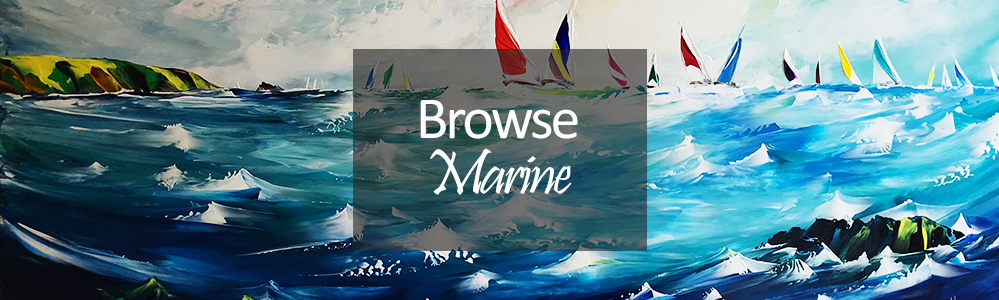 sailing boats on choppy sea near coast - Marine art prints and Paintings