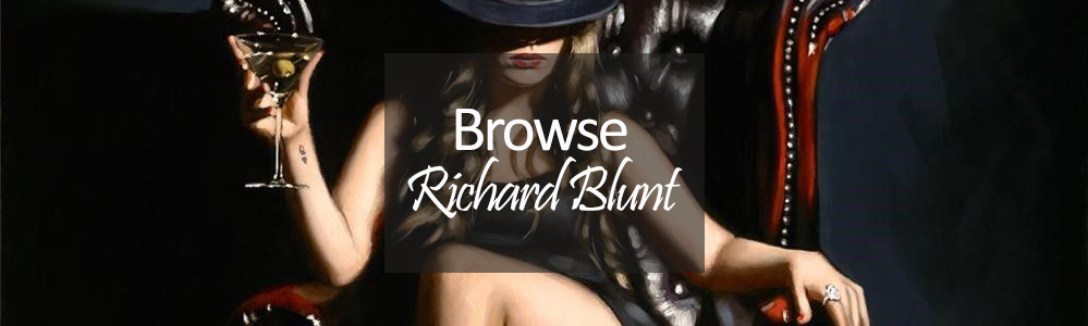 Richard Blunt Print - woman with hat on sitting leather chair